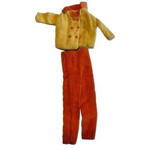 Vintage Ken Barbie Yellow Double Breasted Jacket & Orange Cord Pants Outfit (Siz